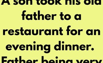 A son took his old father to a restaurant for an evening dinner. Father being very old and weak, while eating, dropped food on his shirt and trousers. Other diners watched him in disgust while his son was calm.