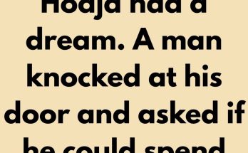 Hodja had a dream. A man knocked at his door and asked if he could spend the night in his house. He said he would pay 10 gold coins for the privilege. Hodja agreed and showed him to his room.